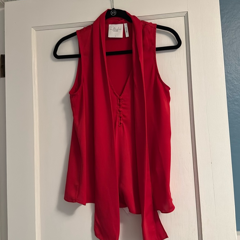 L’Academie red pussybow tied shirt